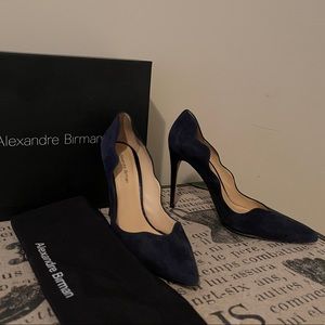 Alexandre Birman Scalloped Navy Suede Pumps